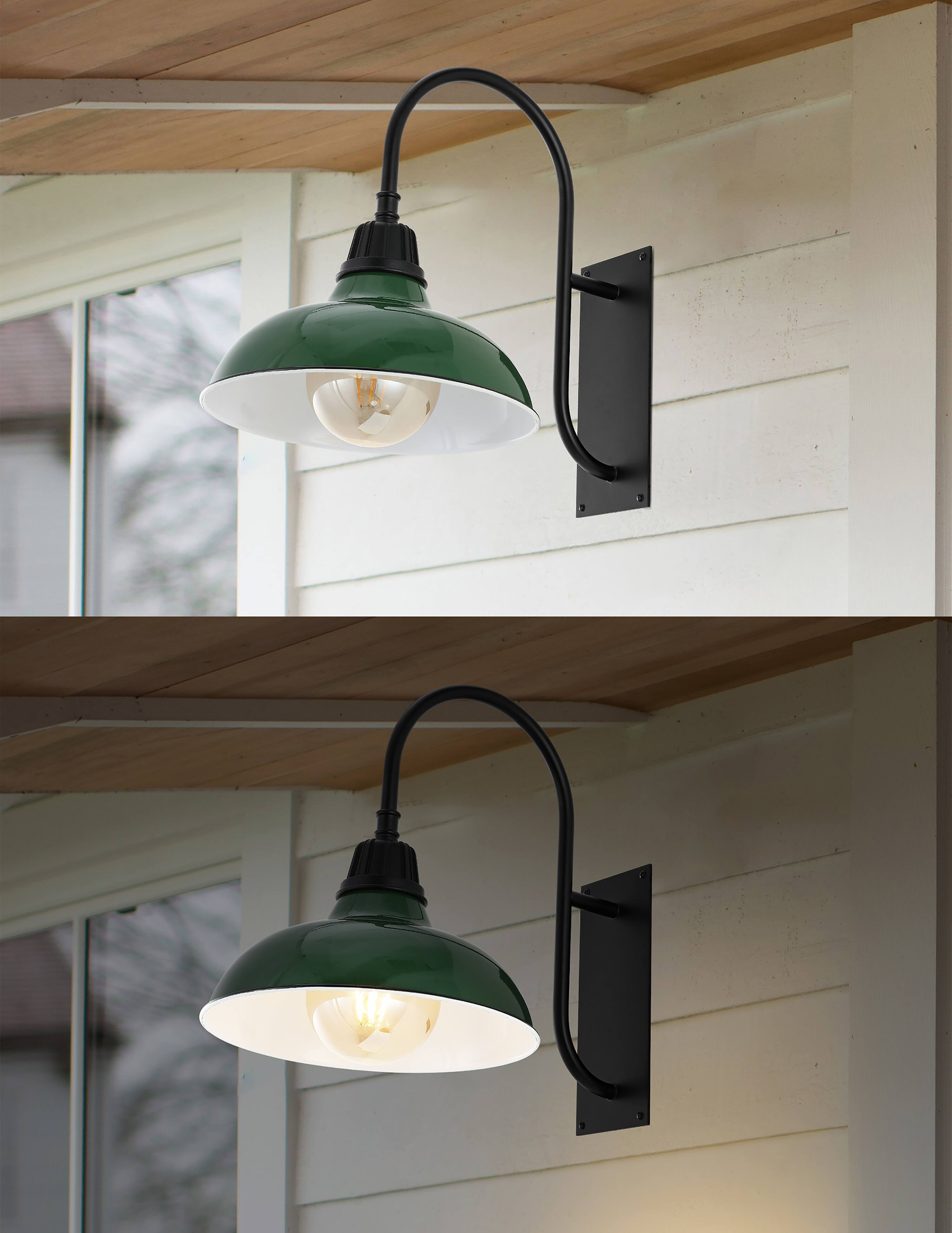 Alt View 3. Jonathan Y - Stanley 12.25" 1-Light Farmhouse Industrial Indoor/Outdoor Iron LED Gooseneck Arm Outdoor Sconce, Green - Green/Black.