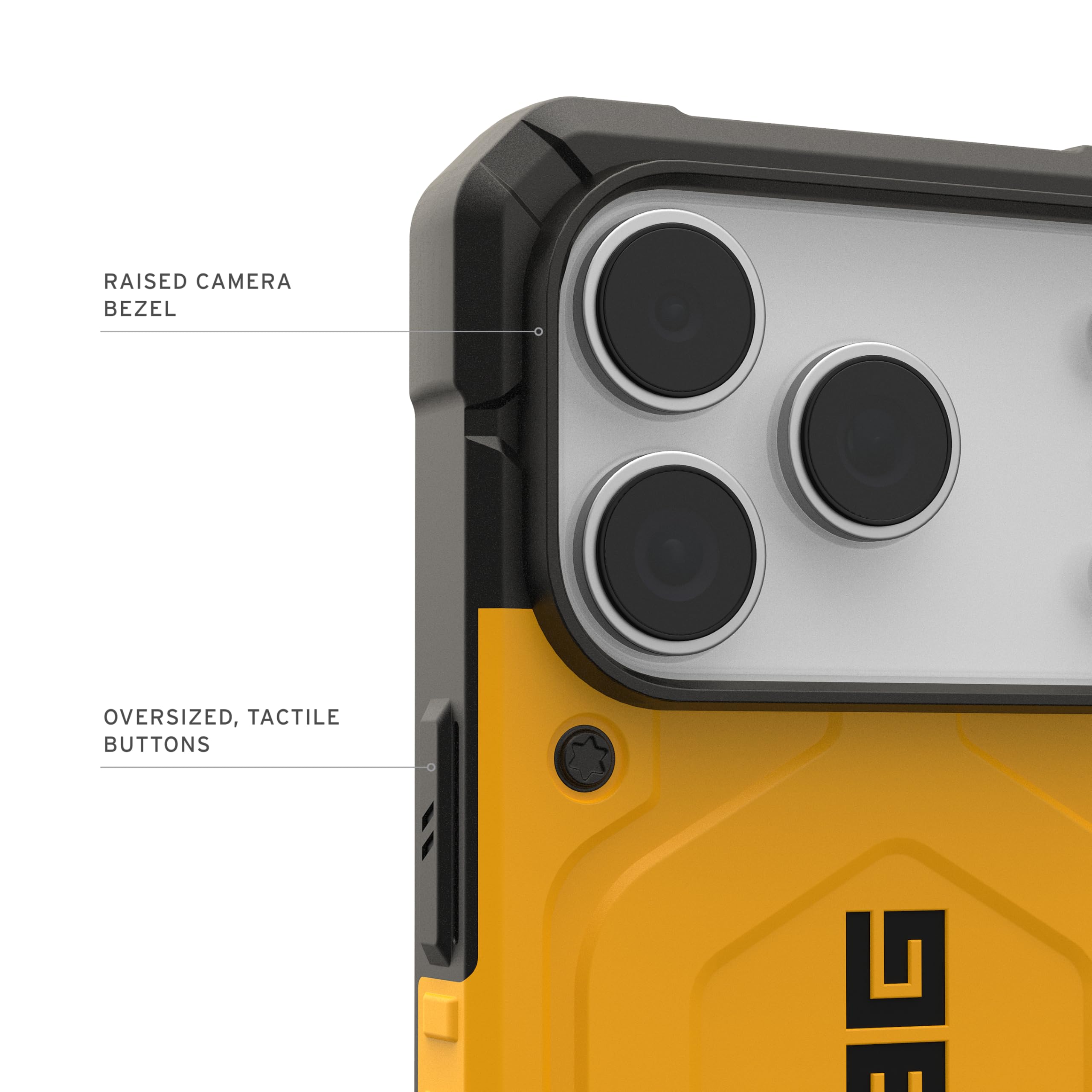 RAISED CAMERA BEZEL, OVERSIZED, TACTILE BUTTONS