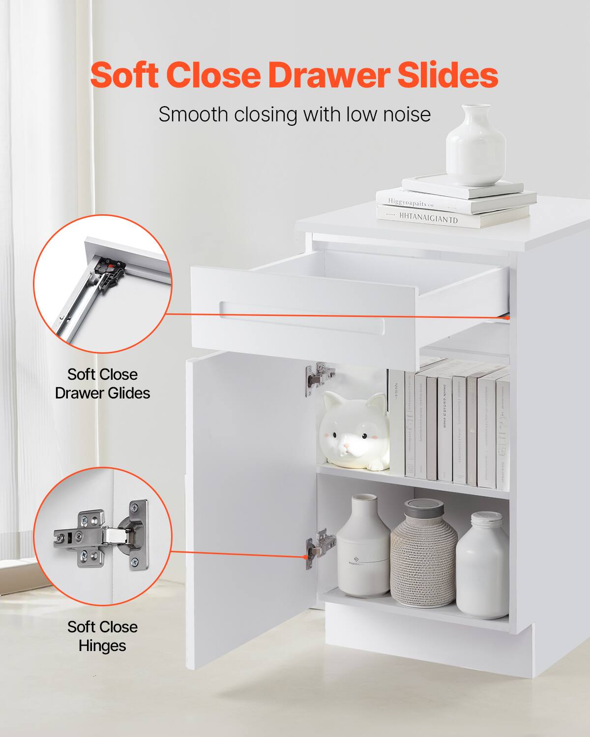 Soft Close Drawer Slides  
Smooth closing with low noise  

Soft Close Drawer Glides  

Soft Close Hinges
