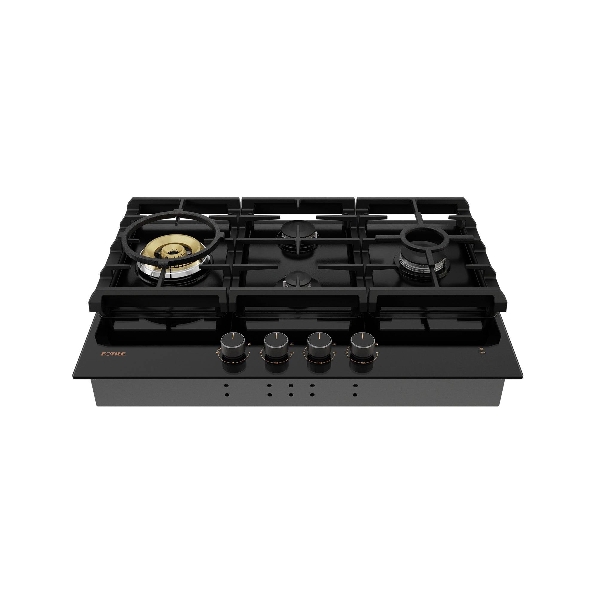 Angle. FOTILE - FOTILE Tri-Ring 30" Gas Cooktop in Tempered Glass with 4 Burners Including Flame Failure Device - Black.