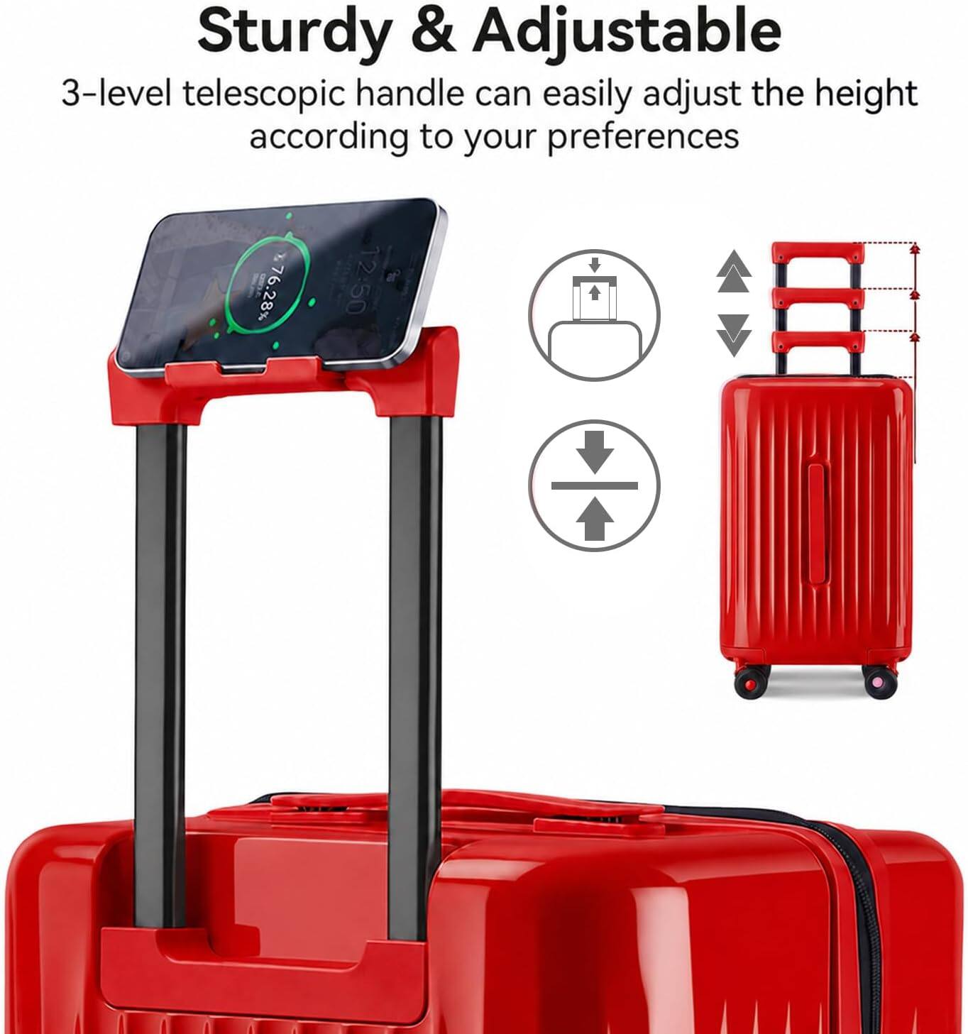 Sturdy & Adjustable 3-level telescopic handle can easily adjust the height according to your preferences