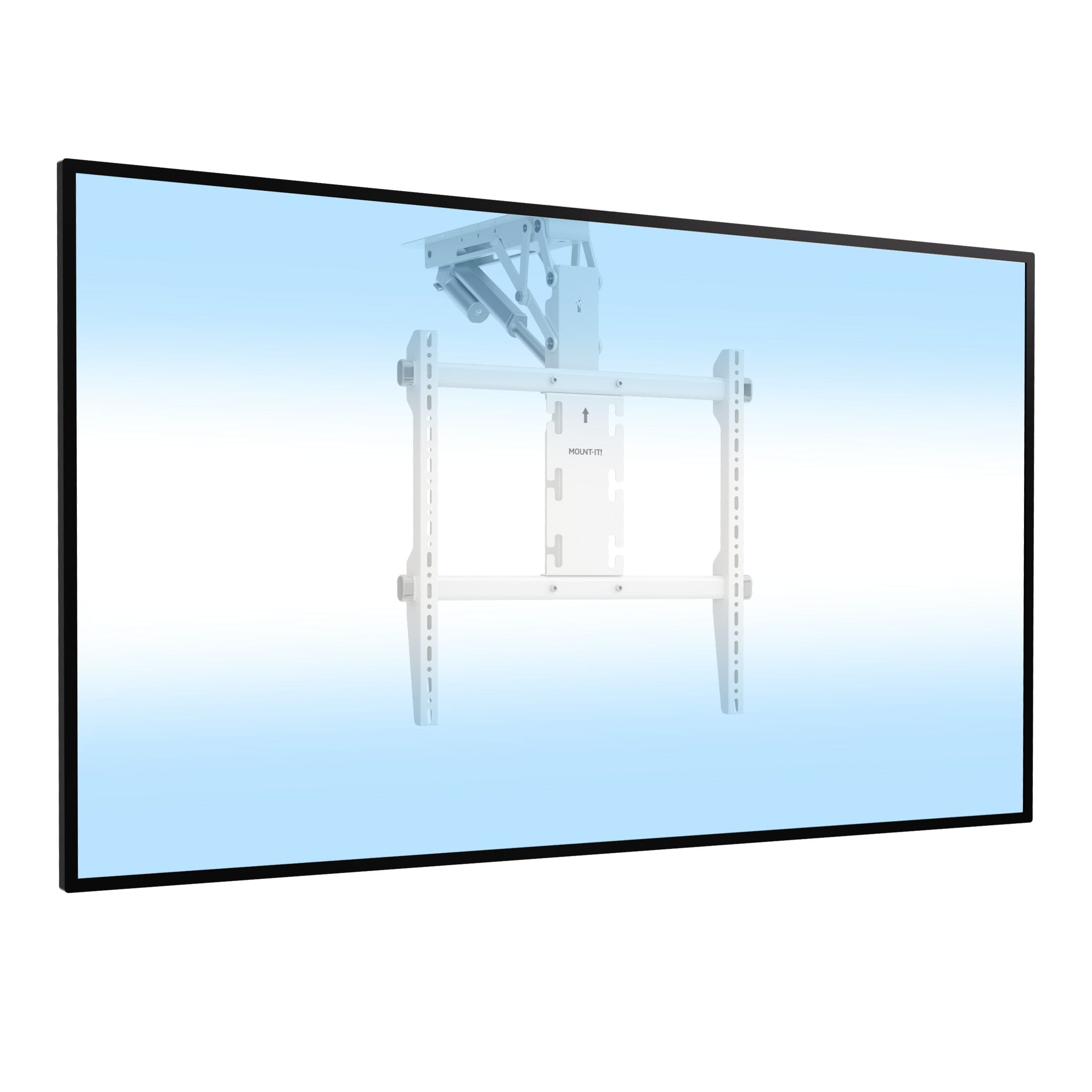 Back. Mount-It! - Motorized Ceiling TV Mount – 50″–90″ TVs, Remote-Controlled, 0–87.5° Tilt, 88 lb Capacity - White.