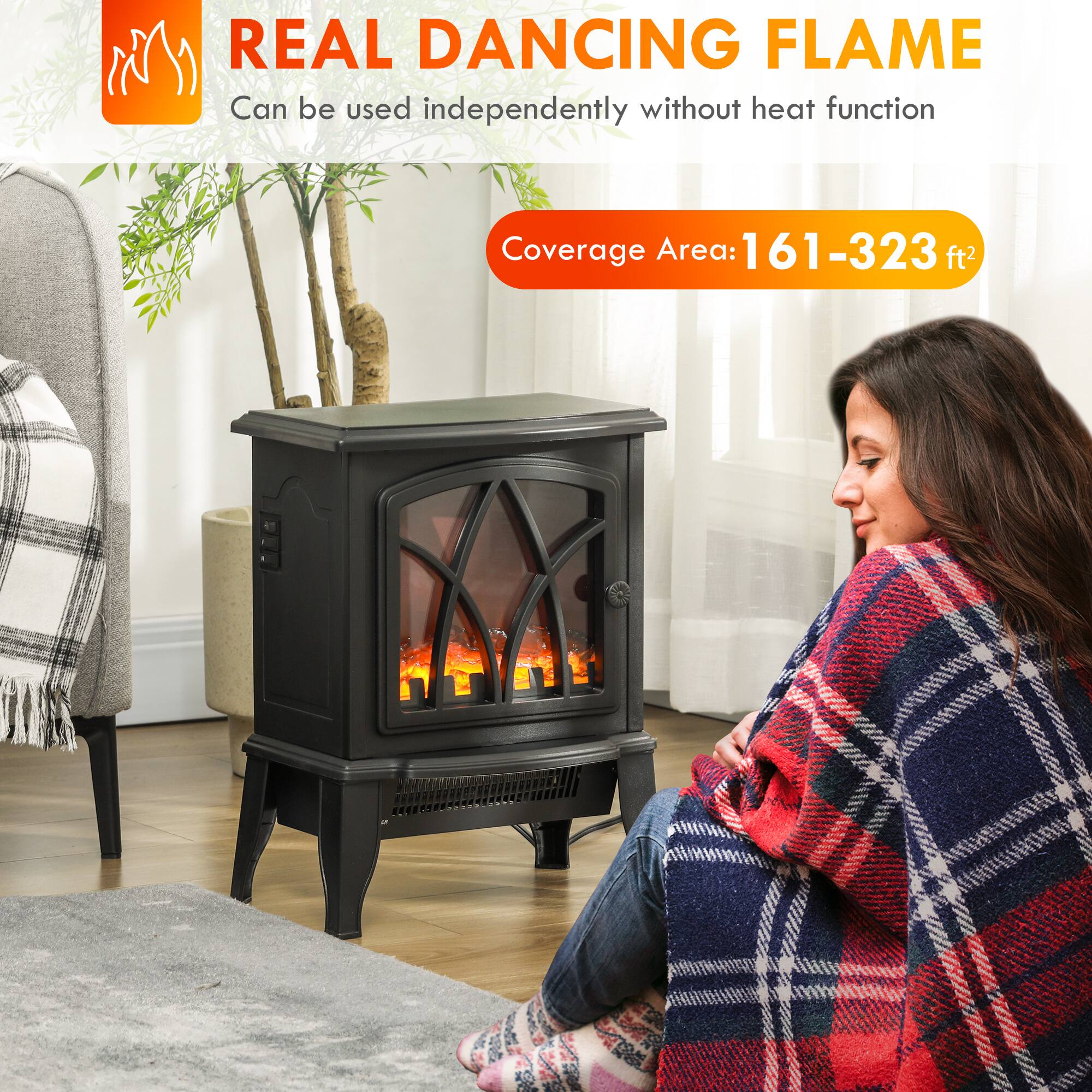 REAL DANCING FLAME  
Can be used independently without heat function  
Coverage Area: 161-323 ft²