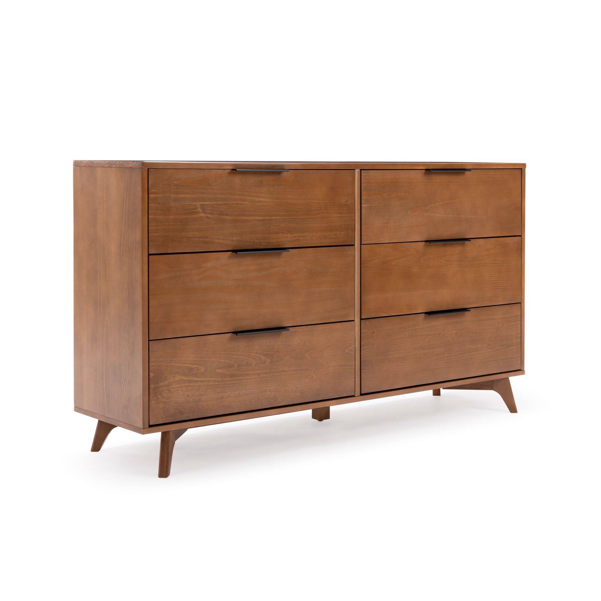 Alt View 4. Plank+Beam - Haven 6 Drawer Dresser with Black Handle, Pecan - Pecan.