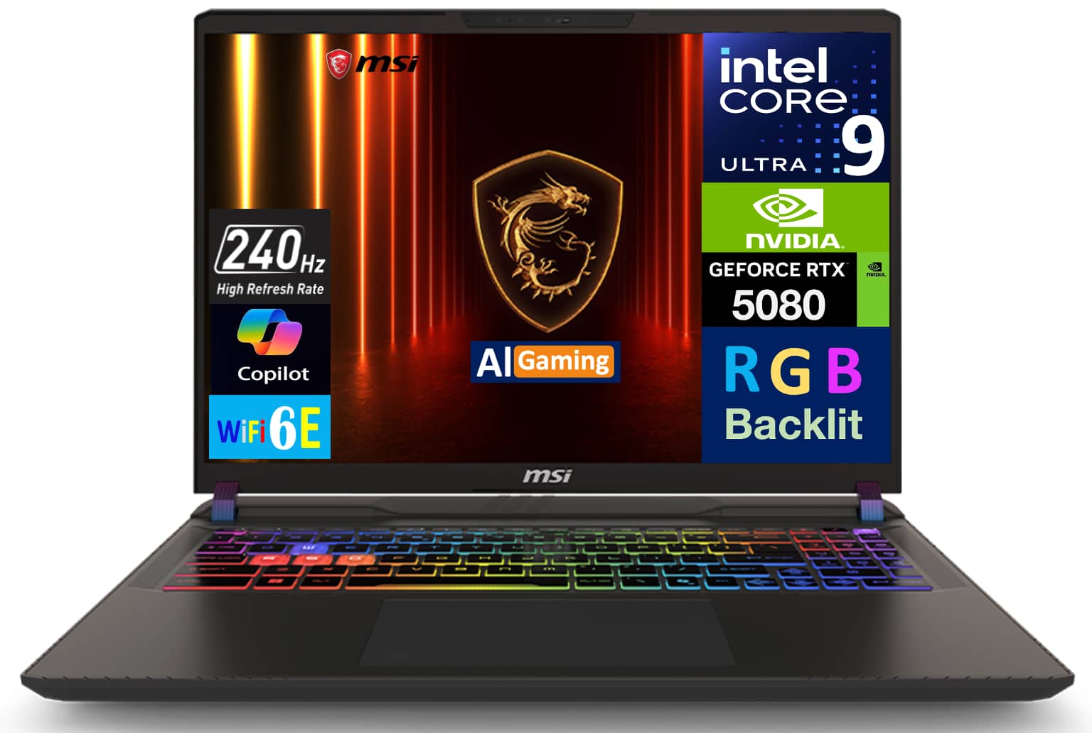 MSI - Vector Vector A2XWIG-050US Gaming Laptop, Ultra 9- 275HX, 32GB, 2TB SSD, 16.0 , RTX 5080, Win 11 Pro - Cosmo Gray