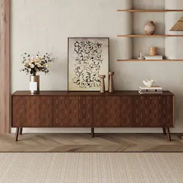 MERAVOM - Mid-Century Modern TV Stand for TVs Up to 80", Entertainment Center with Storage Cabinets, Media Console for Living Room - Walnut