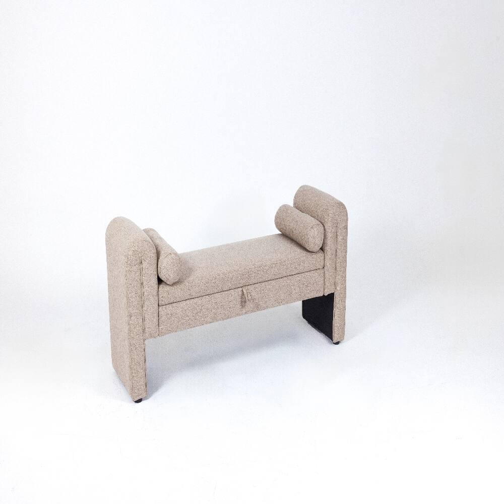 Alt View 9. Ropilly - Ropilly 60-Inch Velvet Storage Bench Extra Long Entryway Seat Oatmeal - Oatmeal.
