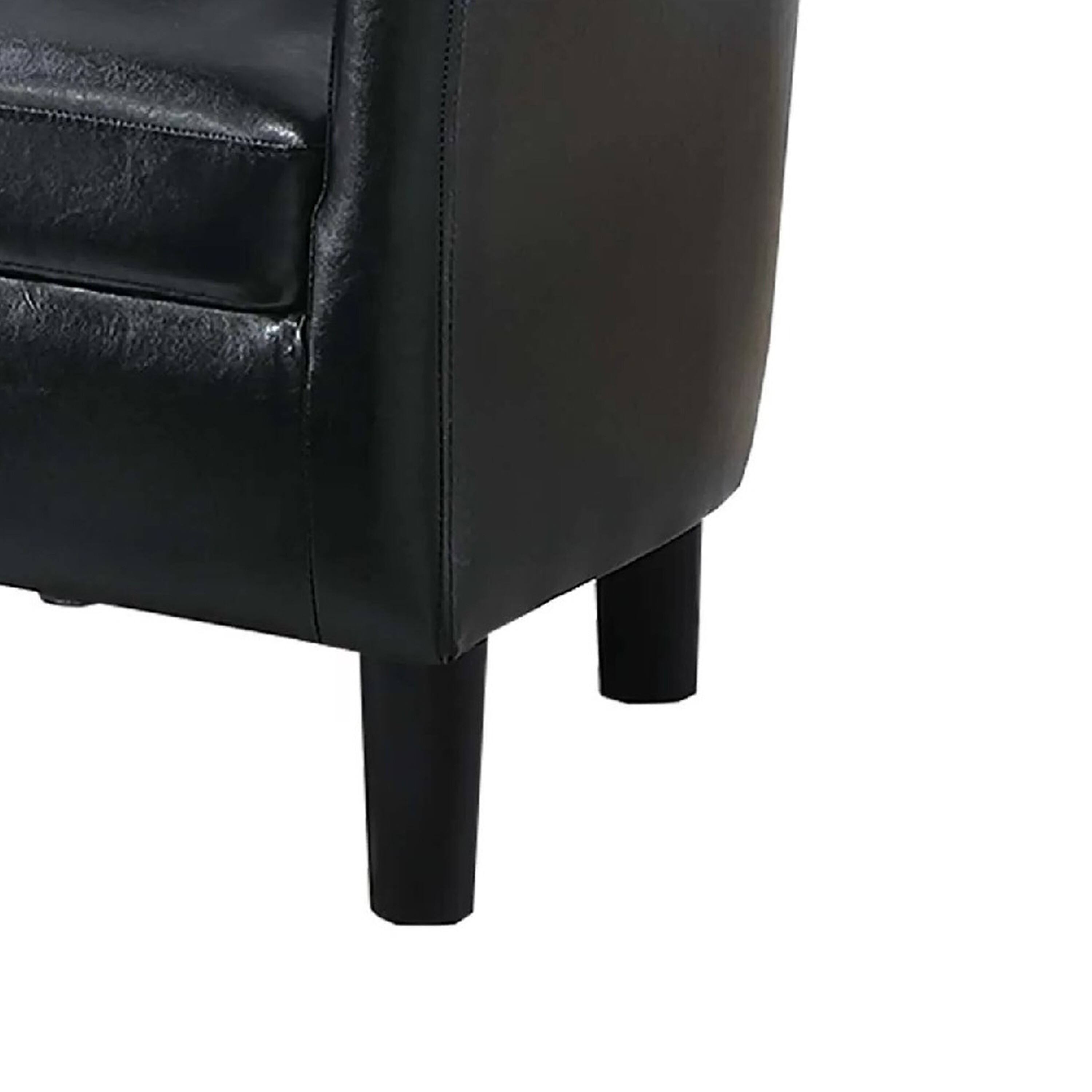 Left. Manhattan Lane - 2pc Accent Chair and Ottoman Set, Black Faux Leather, Foam Cushions - Black.