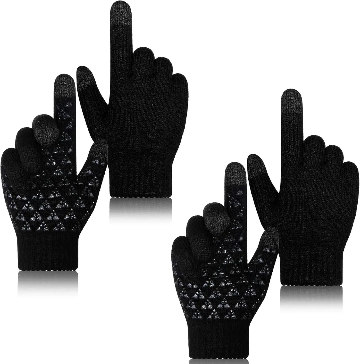 Cozy Serene - Winter Gloves for Men Women, 2 Pairs Touch Screen Texting Warm Running Gloves Thermal Soft Knit - 2 Black-Large