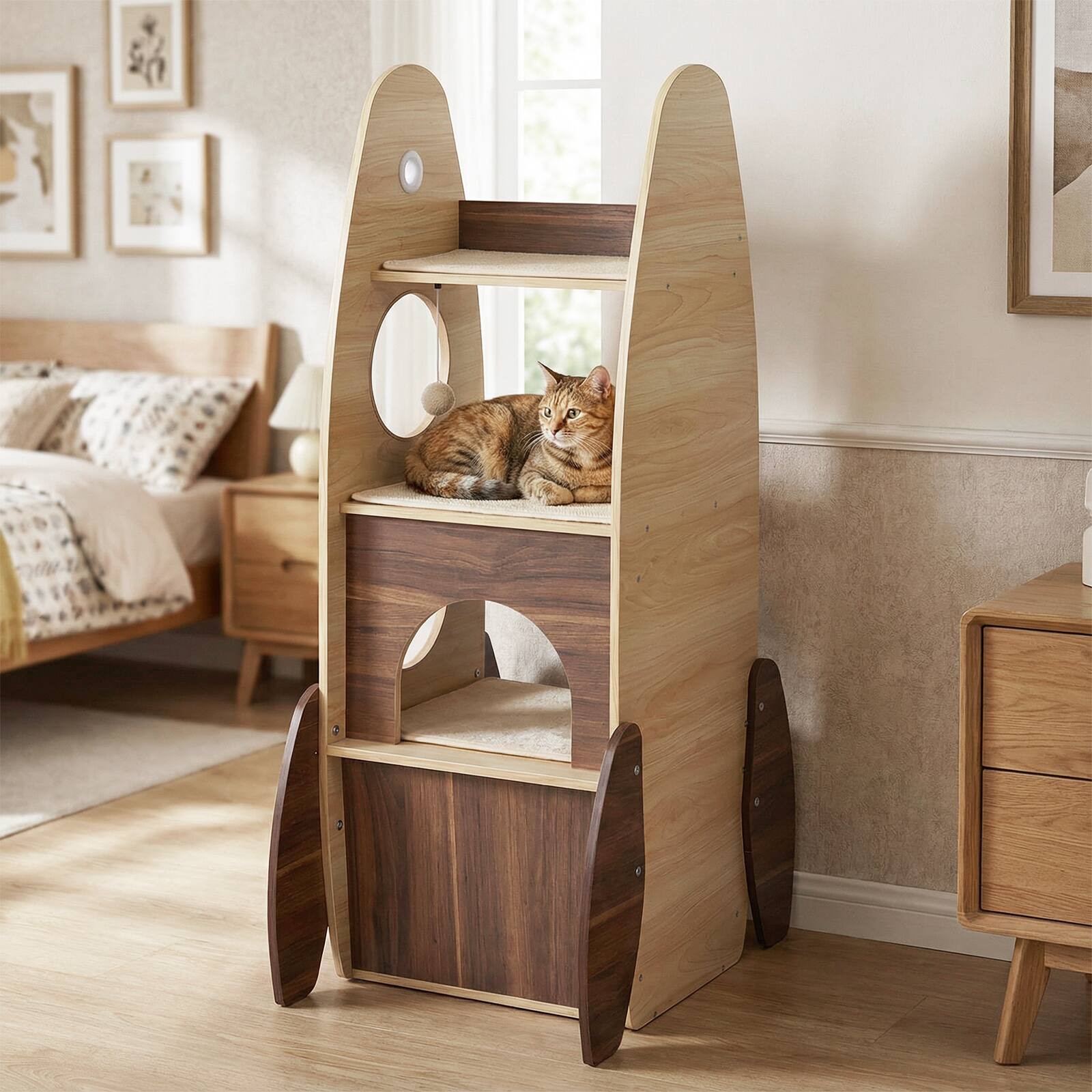 Alt View 1. Gymax - Gymax 47'' Large Wooden Cat House w/ 2-Storey Condo Top Perch & Sisal Scratching Pad.