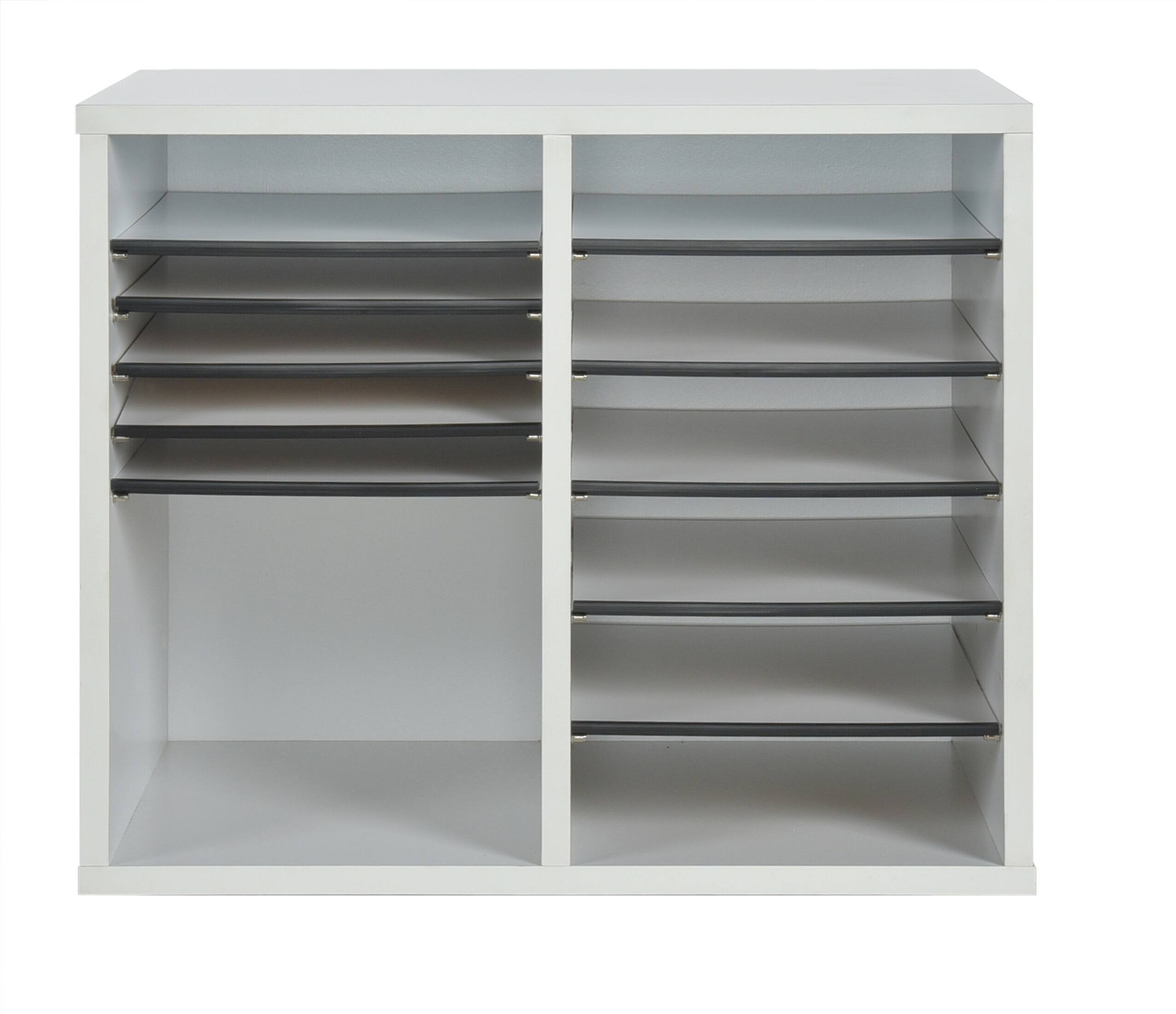 Alt View 2. AdirOffice - Wood Adjustable 12 Compartment Literature File Organizer, 11.8”D x 20”W x 16.3”H - White.