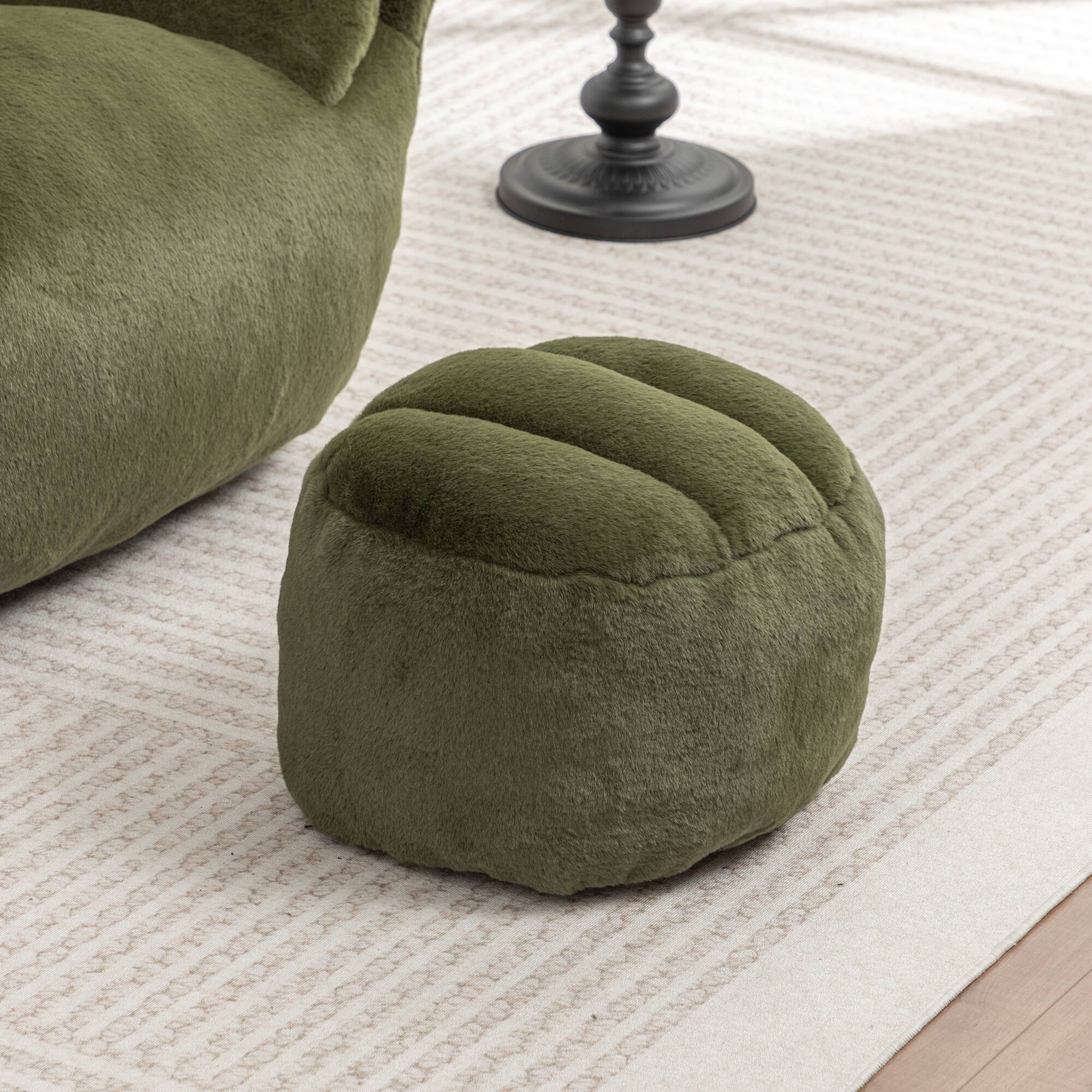 Alt View 4. GOODSILO - Comfy Bean Bag Chair with Back Support & Footstool | Soft Faux Fur Floor Sofa for Adults & Kids - Green.