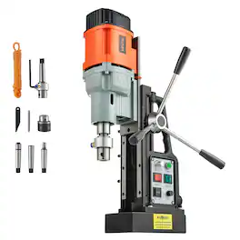 VEVOR - Magnetic Drill Press, 1550 W, 2.4 in Boring Diameter, 2922 lbf Power Mag Drill Press, 0-600 RPM Adjustable Speed - Orange;Black