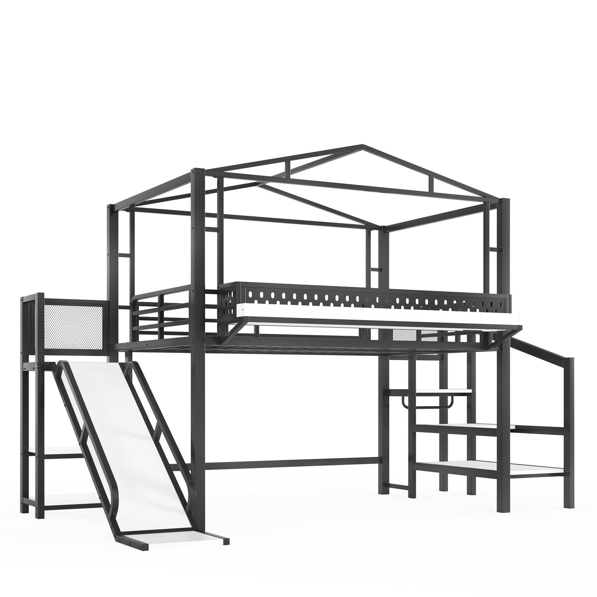 Alt View 3. Boyel Living - Full Size Loft Bed with Storage Stairs Shelves and Built in Wardrobe Metal Loft Bed Frame - Black.