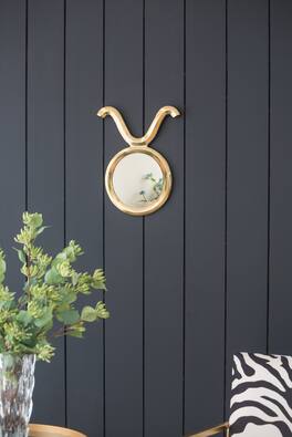 BreeBe - 12.5' x 16' Modern Round Mirror with Aluminum Frame, Wall Decor for Entryway Living Room Hallway - Gold