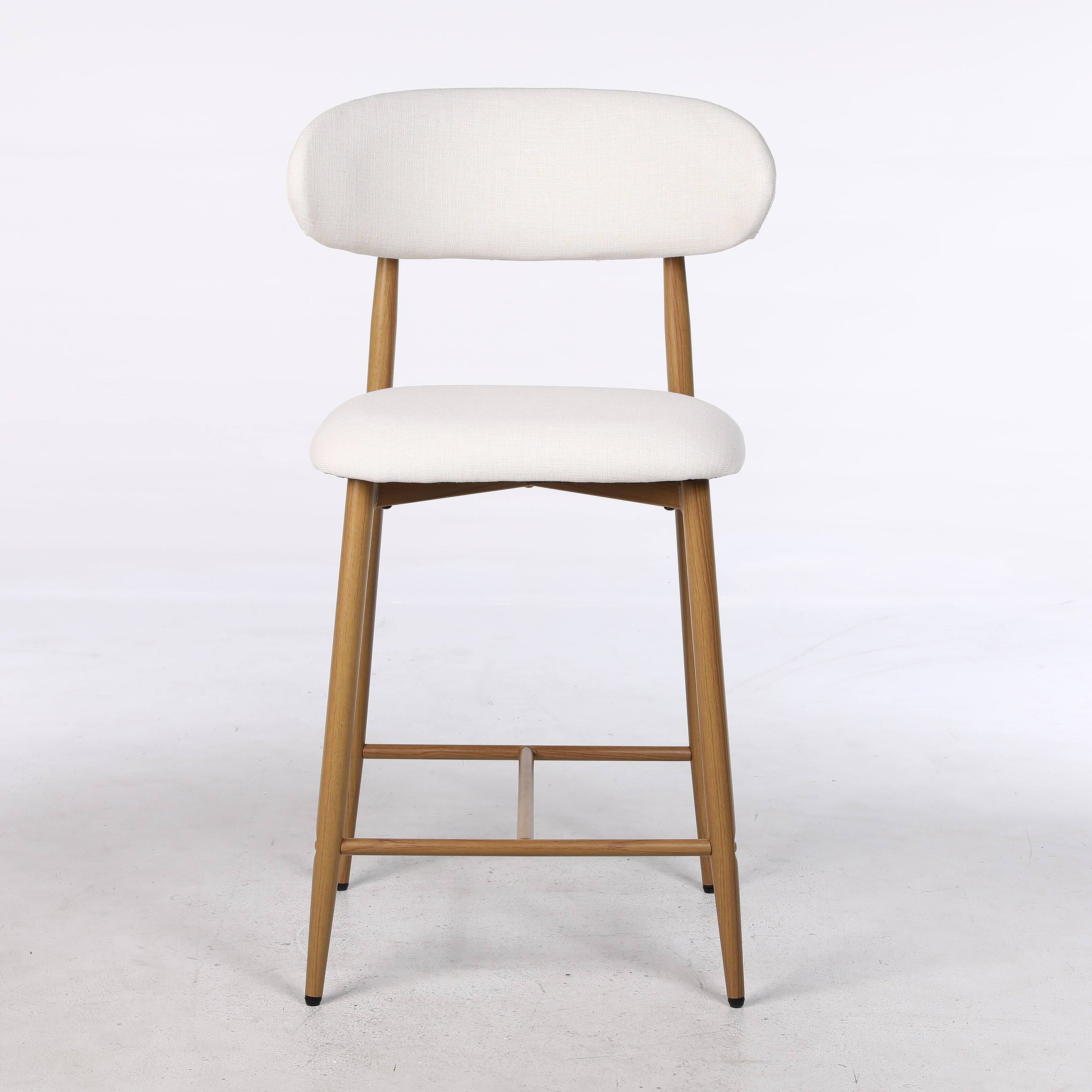 Left. Whisen - Modern Counter Height Bar Stools Set of 4, Upholstered Chairs with Metal Legs for Kitchen Island - Wood-Grain.