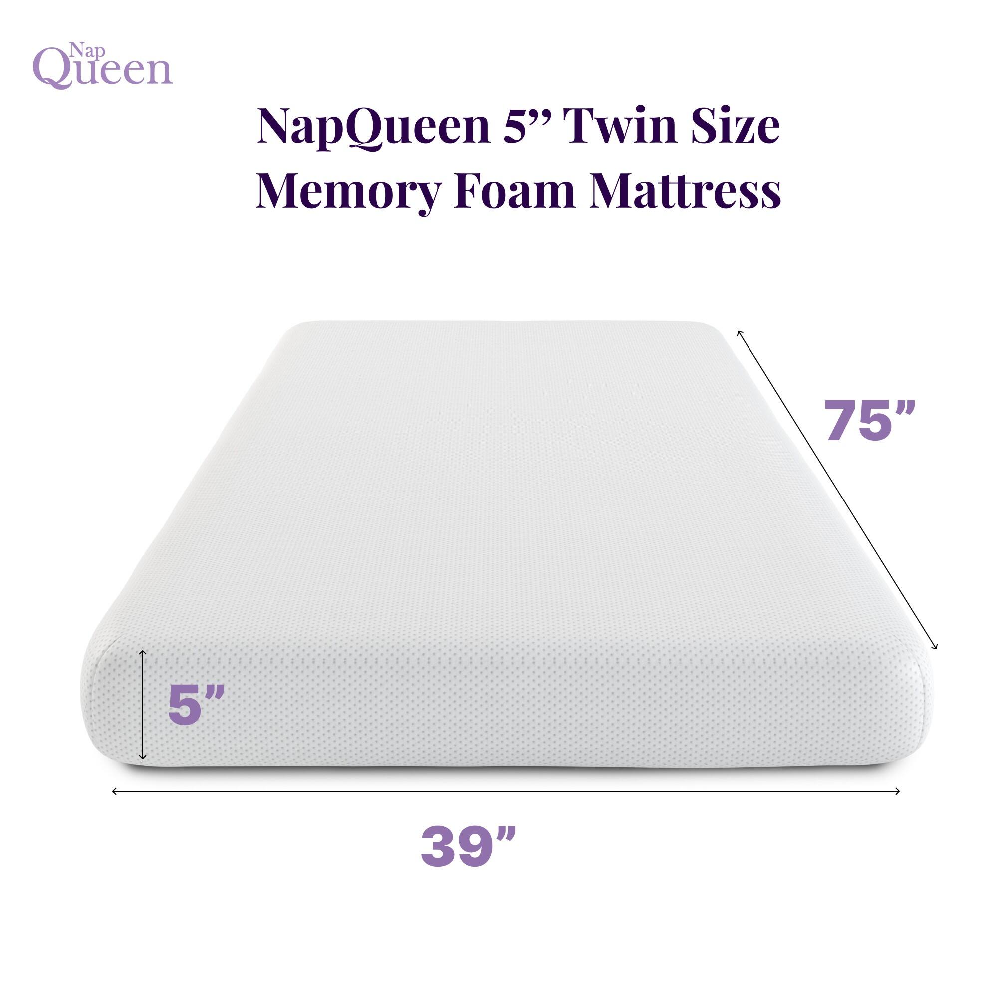 NapQueen 5" Twin Size Memory Foam Mattress  
75" x 39" x 5"