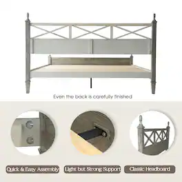 East West Furniture - King Wooden Platform Bed Frame - Weathered Gray Oak