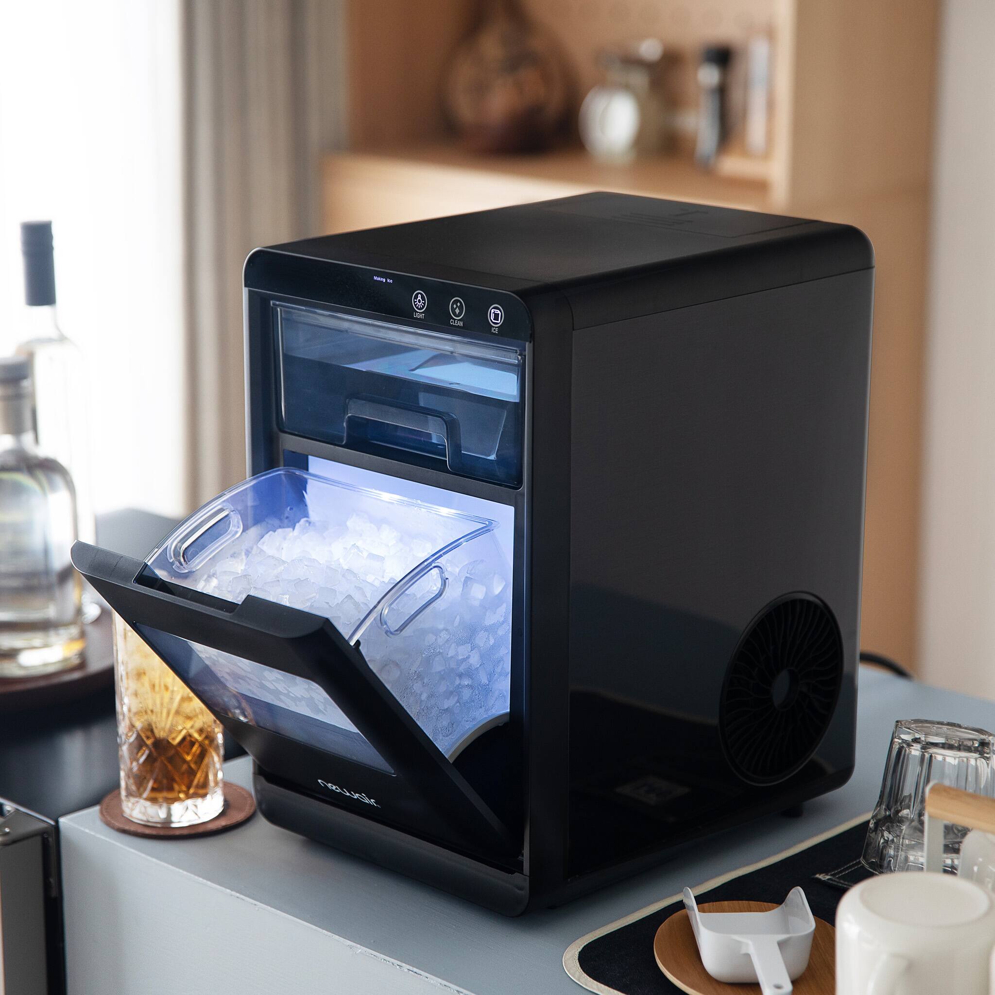 Alt View 4. NewAir - Nugget Ice Maker Countertop, 44 lbs in 24 hours Ice Machine Nugget, Self Cleaning Ice Maker in Black Stainless Steel - Black.