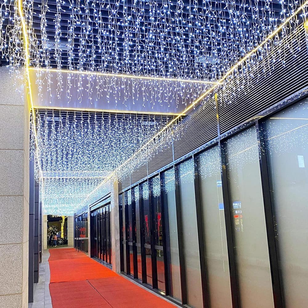MOSZAR LLC - 13FT Curtain String Lights, 144 LEDs, Cool White, Indoor/Outdoor