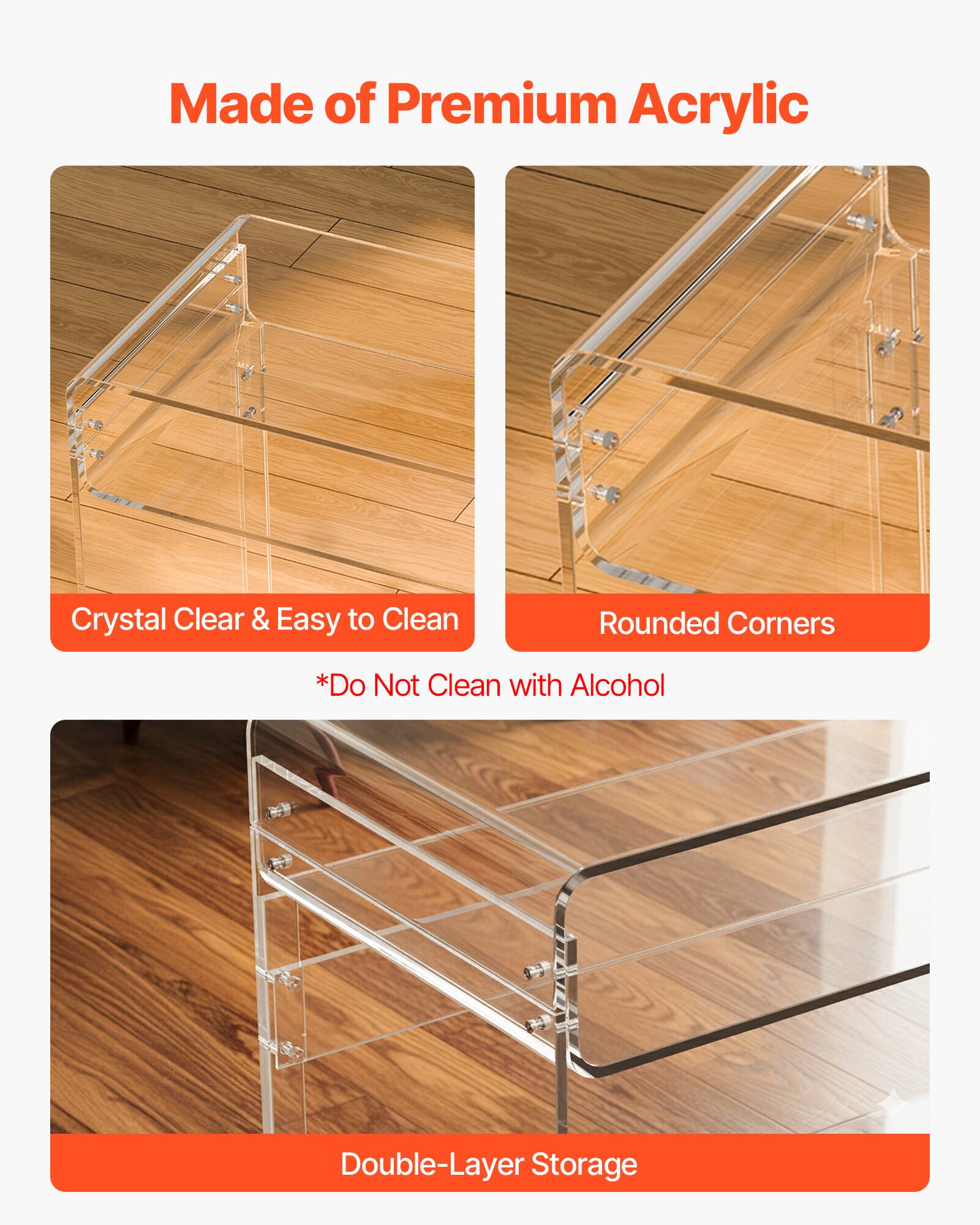 Made of Premium Acrylic Crystal Clear & Easy to Clean Rounded Corners *Do Not Clean with Alcohol Double-Layer Storage
