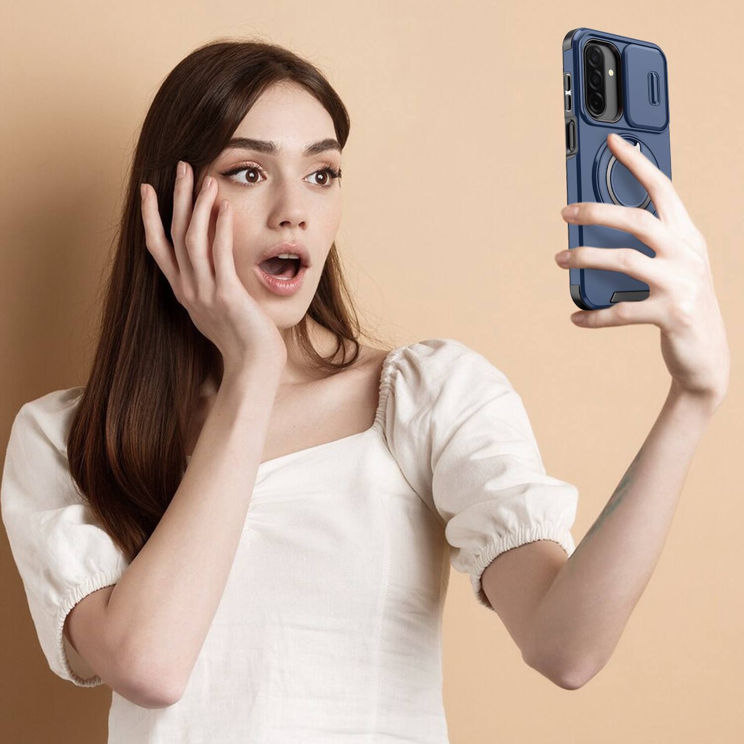 Alt View 6. UUCOVER - For Samsung Galaxy A36/A37/A56 5G Magnetic Case with Slide Camera Lens Cover & 360° Ring Stand, Drop Protection Shell - Blue.