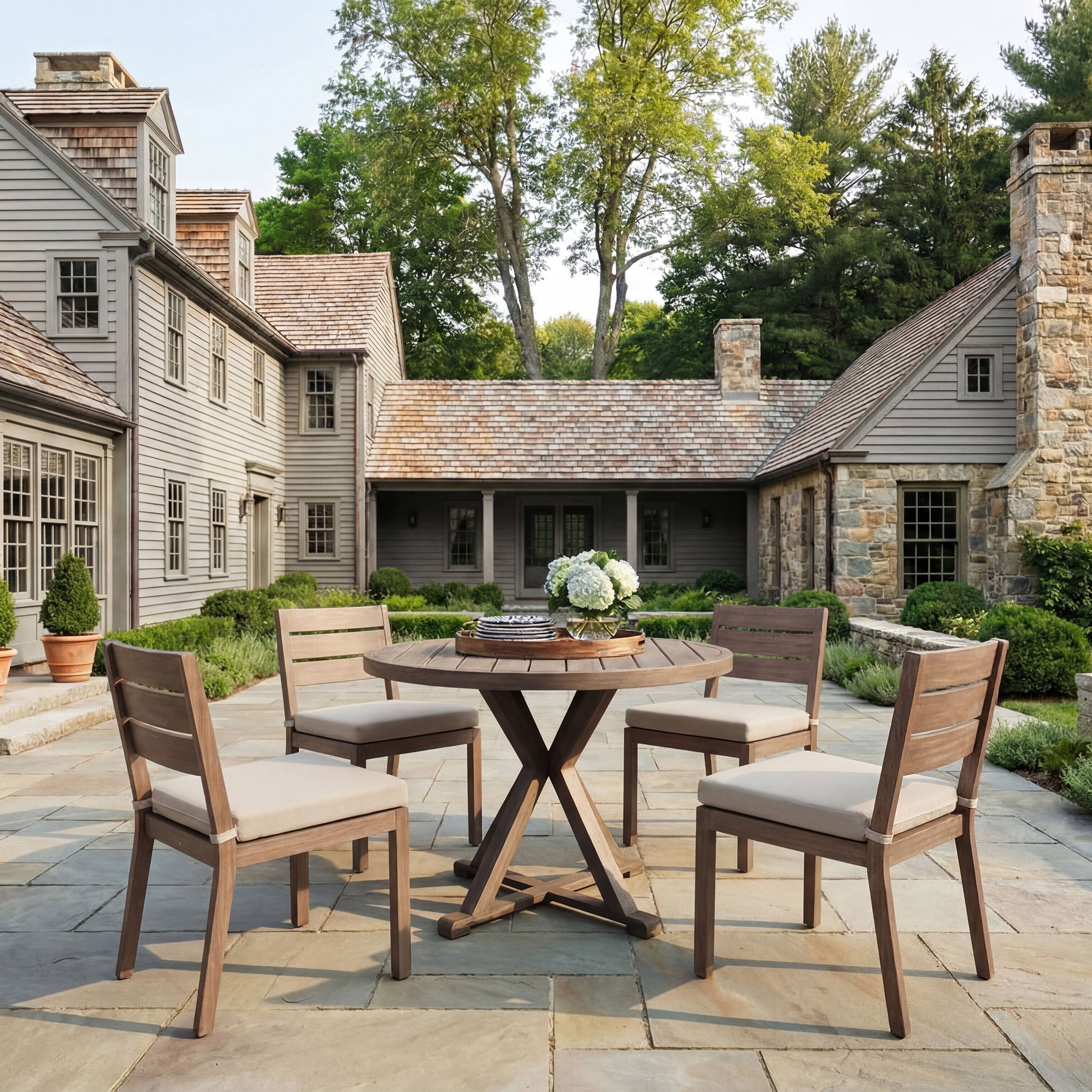 Alt View 1. Martha Stewart - All-Weather Patio Set with 36" Round Trestle Base Table and 4 Stack Chairs - Brown.