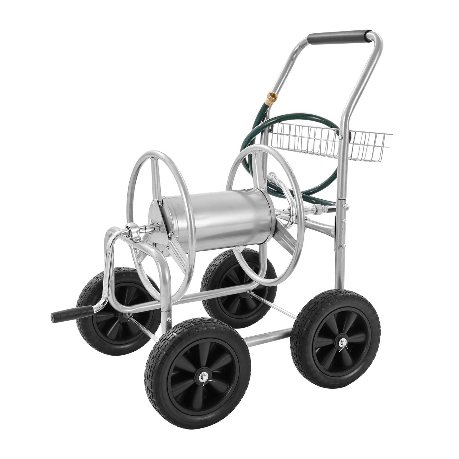Alt View 5. VEVOR - Hose Reel Cart, Hold Up to 300 ft of 5/8’’ Hose, Garden Water Hose Carts Mobile Tools with 4 Wheels - Sliver.