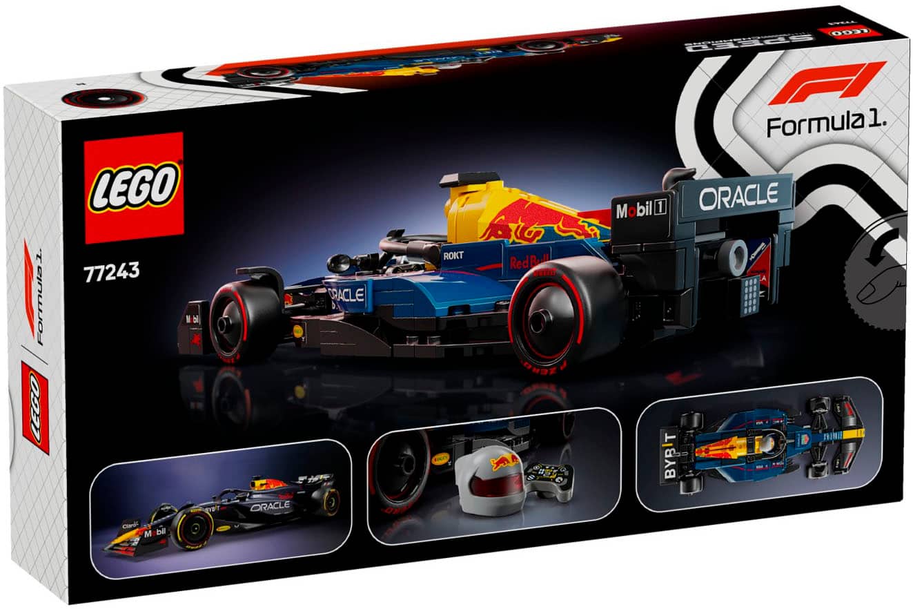 The text on the image reads: "LEGO Formula 1 ORACLE Red Bull Racing Car 77243."