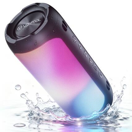 Front. VEAT00L - VEATOOL Portable Bluetooth Speaker, IPX5 Waterproof, Stereo Sound, 12H Playtime, Bluetooth 5.3, RGB Lights.