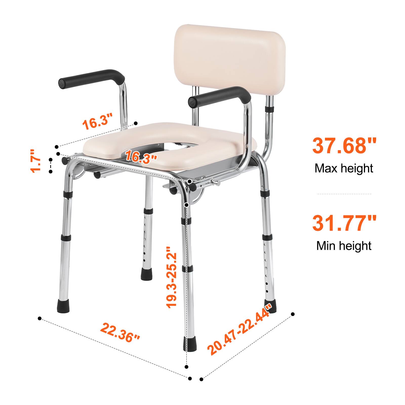 1.7", 16.3", 16.3", 37.68" Max height, 22.36", 19.3-25.2", 31.77" Min height, 20.47-22.44"
