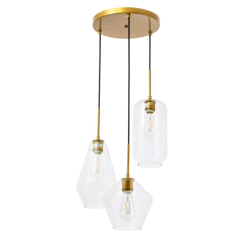 Alt View 8. Living District - Gene 3 light Brass and Clear glass pendant - Brass And Clear Glass.