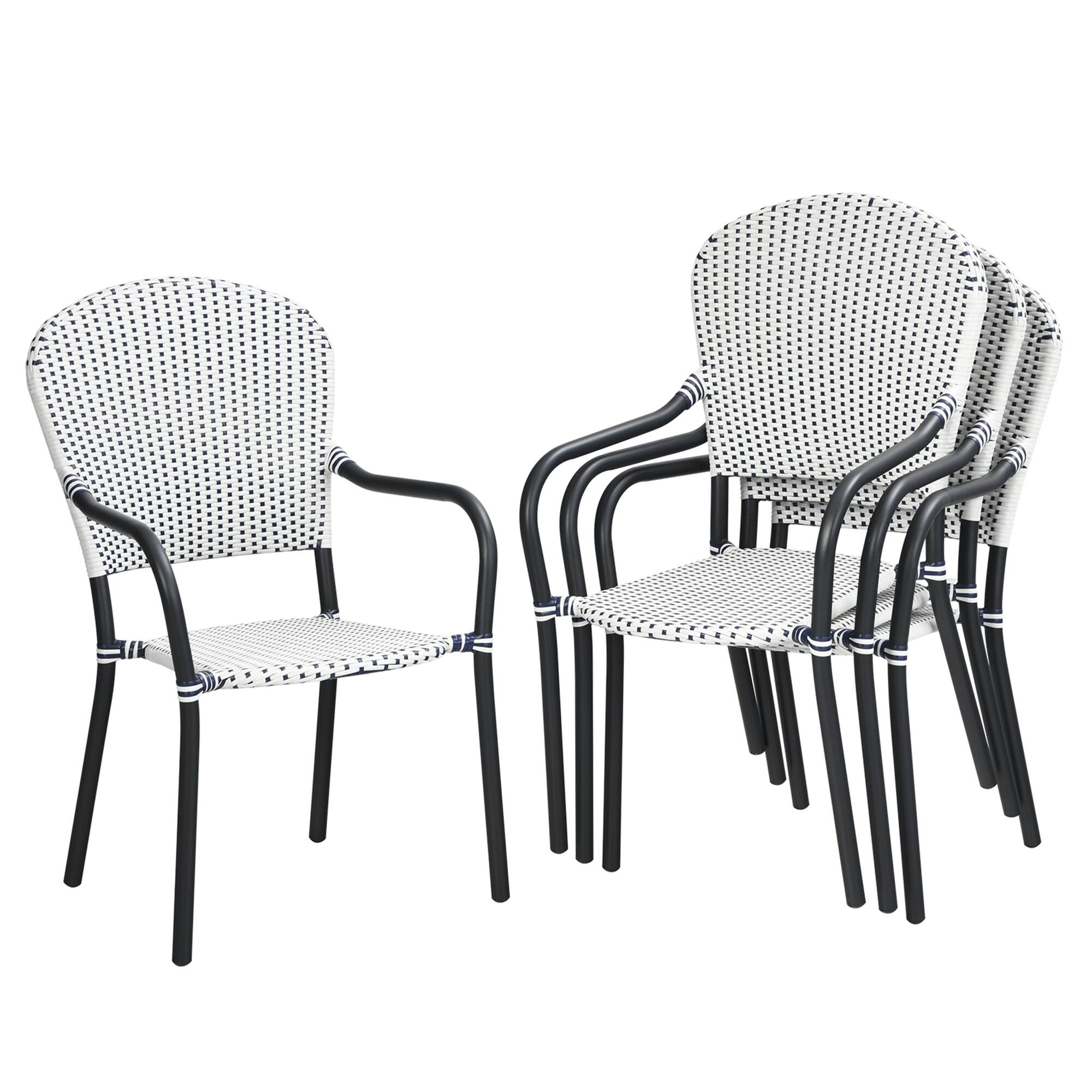 Alt View 1. Gymax - Gymax Set of 4 Patio Rattan Dining Chairs Stackable Armrest No Assembly - White & Blue.