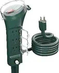 BN-LINK - 6 ft Outdoor Extension Cord Power Stake, 6 Outlets, Overload Protected, Weatherproof, for Camping & Party - Green