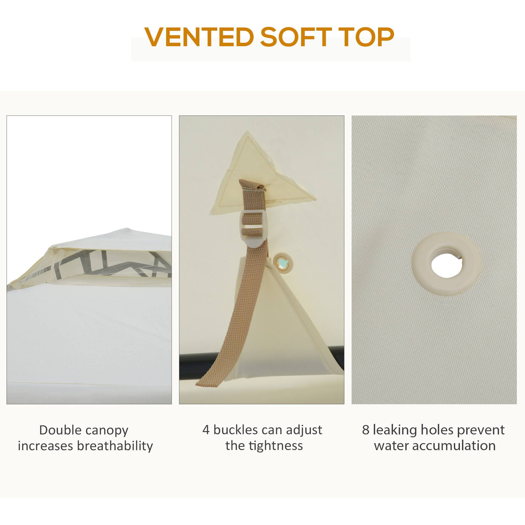 VENTED SOFT TOP

Double canopy increases breathability
4 buckles can adjust the tightness
8 leaking holes prevent water accumulation
