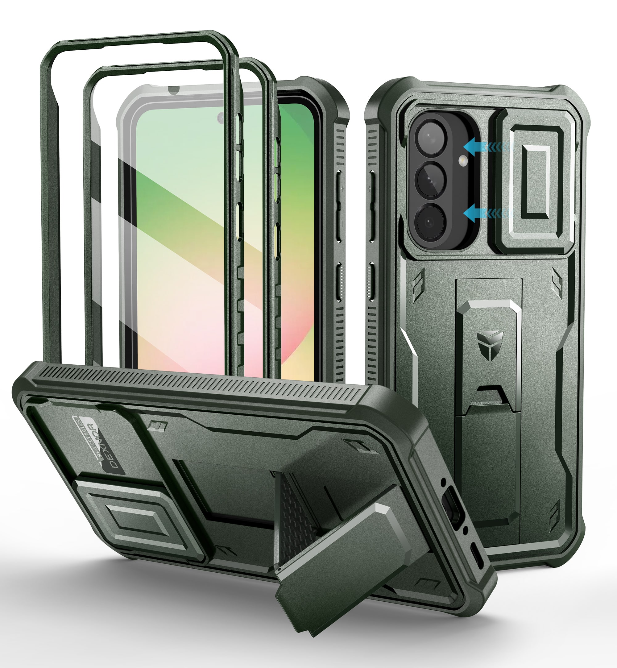 dexnor - for Samsung Galaxy A56-5G Case Heavy Duty Protection Shockproof Phone Case with Screen Protector - Army Green