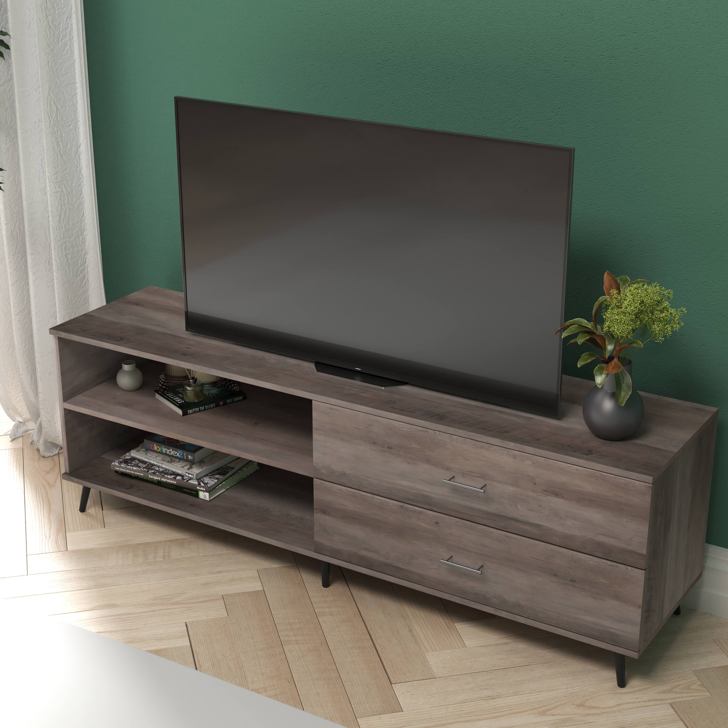 Alt View 3. Emma + Oliver - Galia Mid-Century Modern TV Stand with Drawers and Shelf - Walnut.