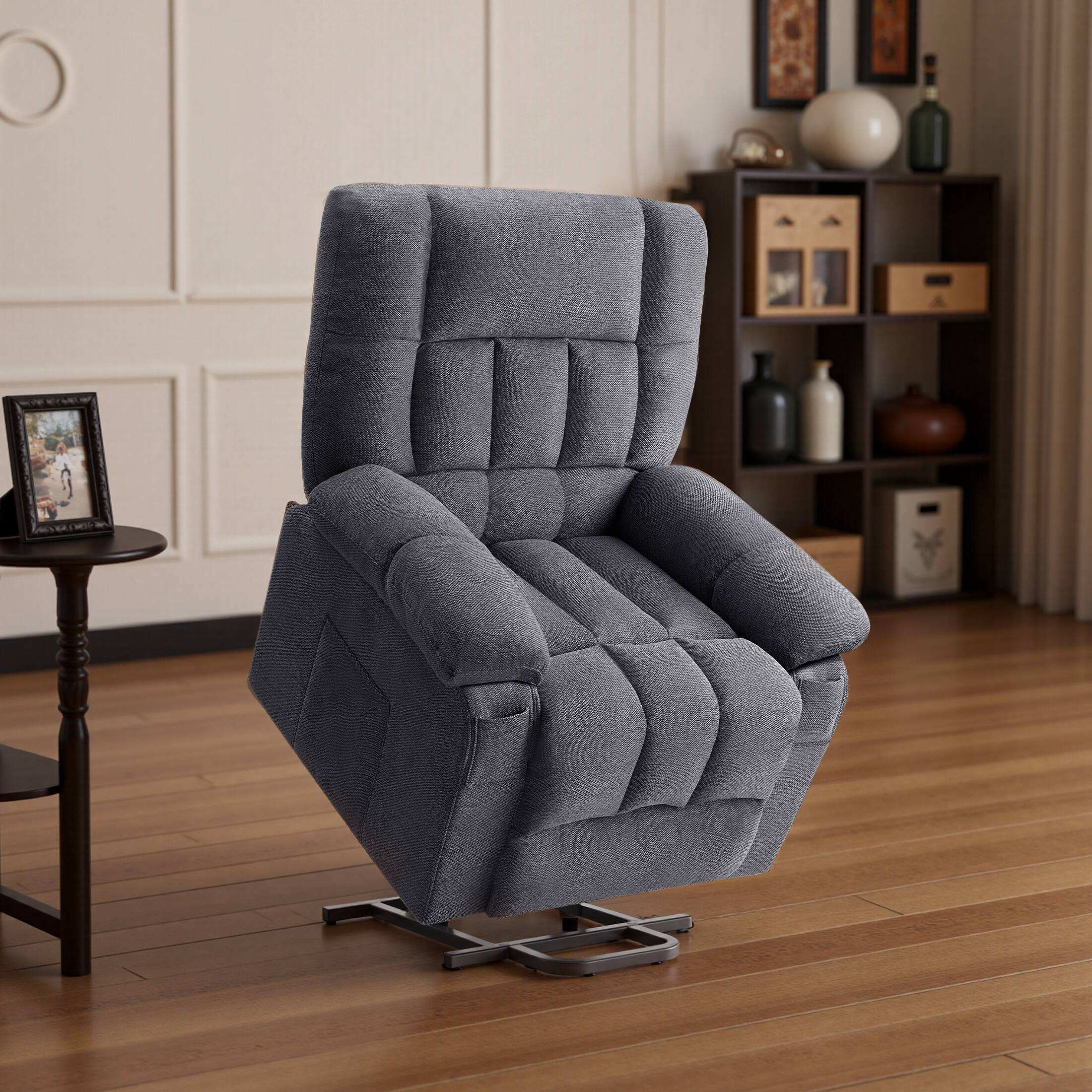 Angle. AENKYO - Power Lift Recliner Chair Large Massage Recliner Chair with Massage and Heating - Gray.