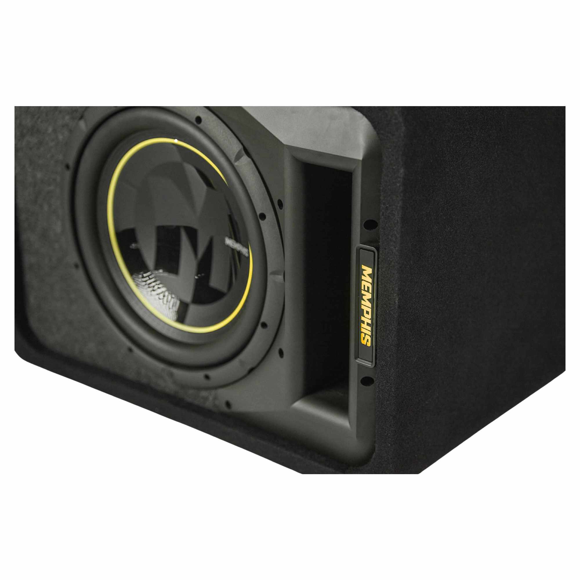 Left. Memphis Car Audio - Memphis Audio PRXE12SFT - PRX Single 12" Loaded 1 OR 2 Ohm Enclosure with RGB LEDs - Black/Gray.
