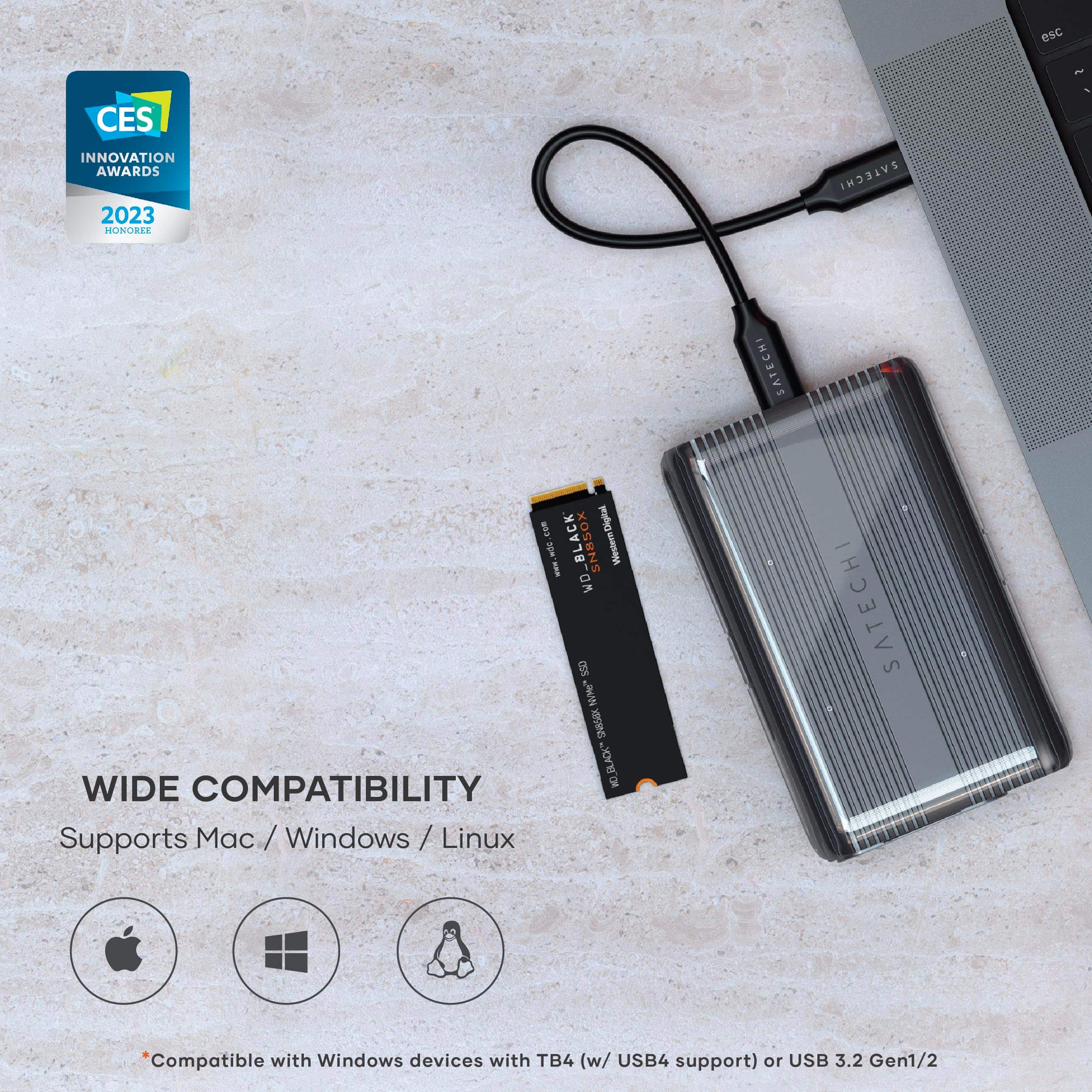 Satechi USB4 NVMe M.2 SSD Pro Enclosure 40Gbps, Up to 16TB