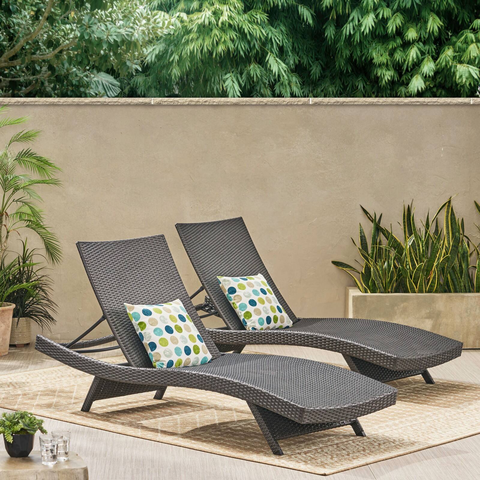 Alt View 5. Ecooso - Set of 2 Adjustable Wicker Chaise Lounges with Foldable Legs, Ergonomic Design, and Stackable Storage - Grey.