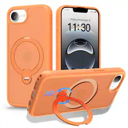 Dteck - Magnetic Case for Apple iPhone 17e/16e with 360 Rotating Metal Kickstand,Non-Slip Grip Shockproof Slim Hard Shell Cover - Orange
