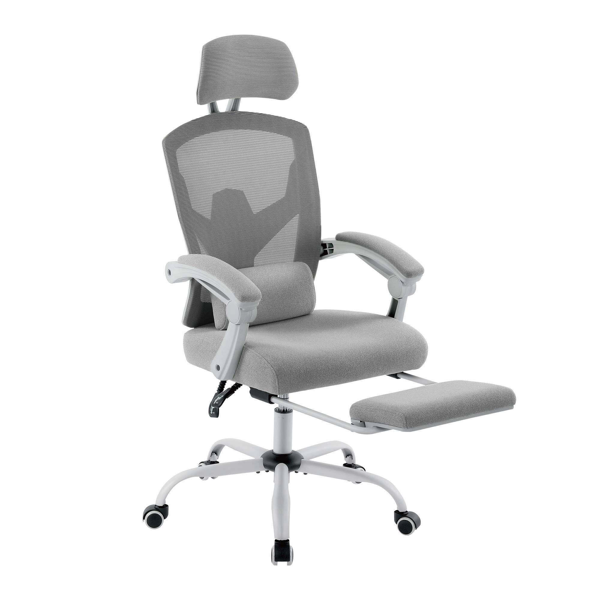 Front. Spaco - Spaco Retractable Footrest Ergonomic Swivel Executive Office Chair with Lumbar Support Pillow and Padded Armrests - Grey.
