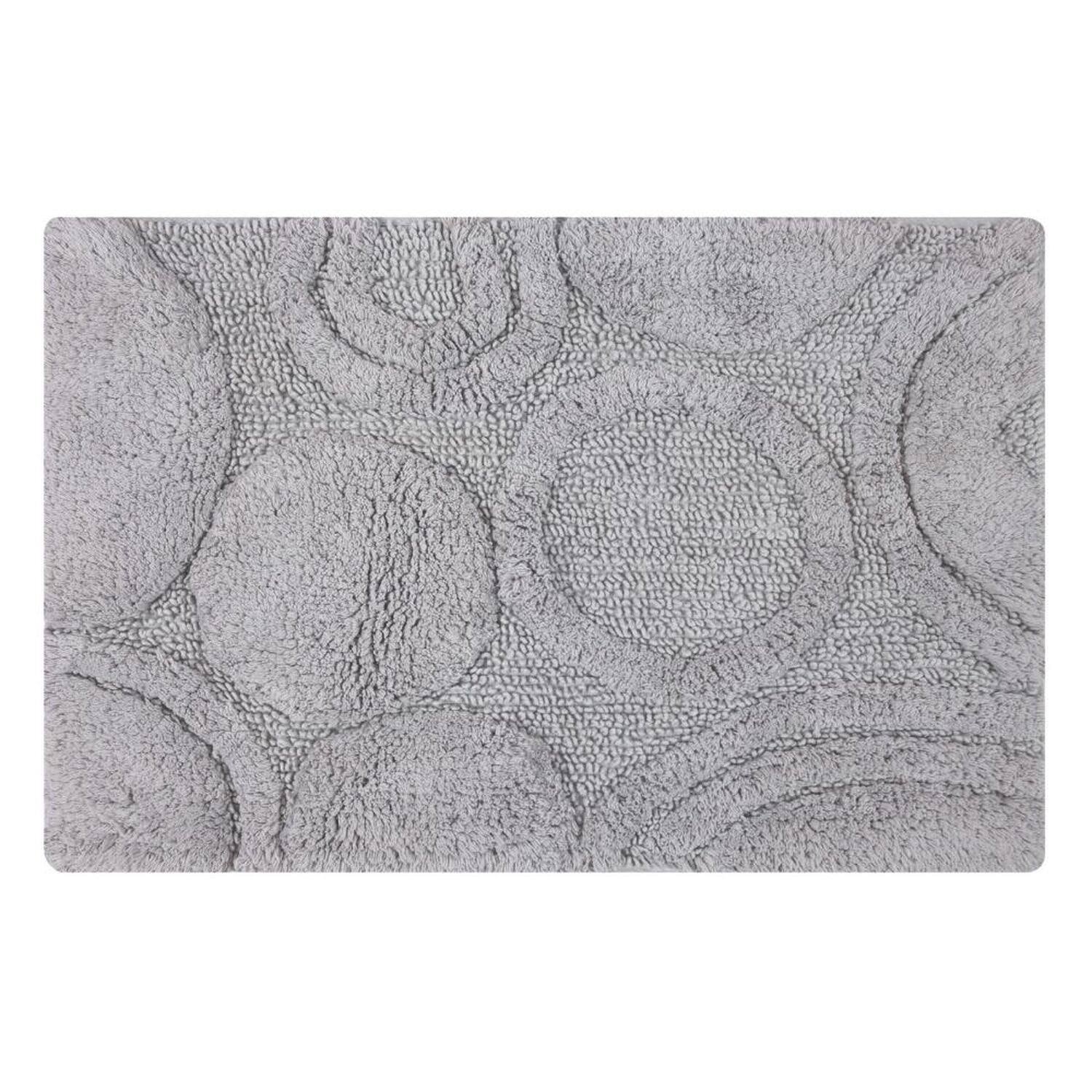 Left. Knightsbridge - Knightsbridge Orbit Silver Cotton Bath Rug with Non-Skid Back - Silver.