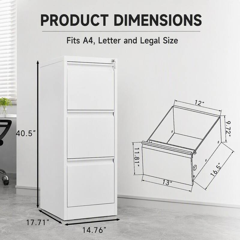 PRODUCT DIMENSIONS  
Fits A4, Letter and Legal Size  
40.5"  
11.81"  
13"  
12" 9.72" 16.5"  
17.71"  
14.76"