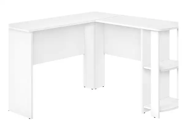 Front. Glintex - Computer Desk, Home Office, Corner, Storage Shelves, 48"l, L Shape, Work, Laptop, Laminate, Contemporary, Modern - White.