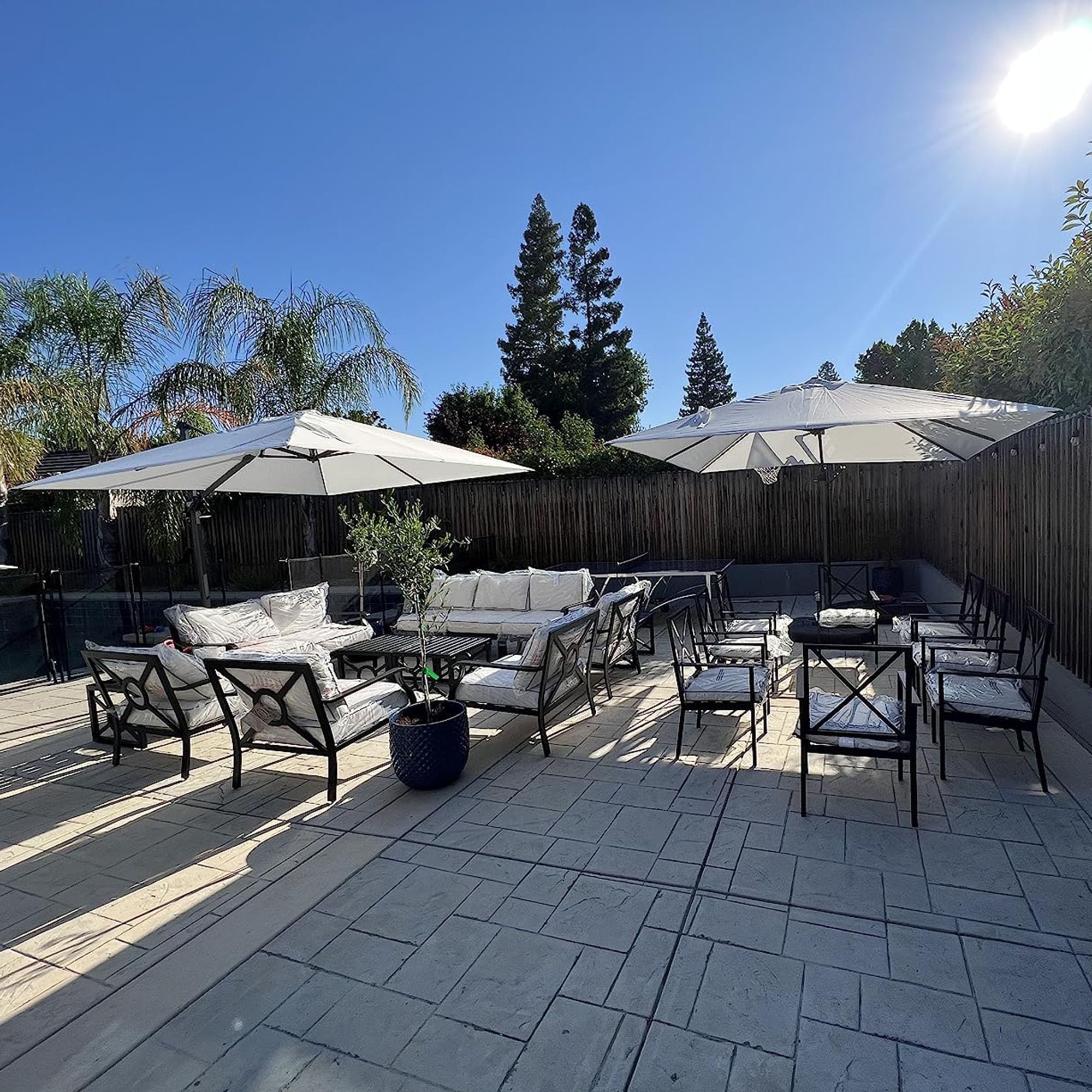 Alt View 1. PURPLE LEAF - 9' X 11.5' Aluminum Outdoor Patio Cantilever Umbrella Offset 360° Rotation Umbrella with Base for Garden Deck Pool - White.