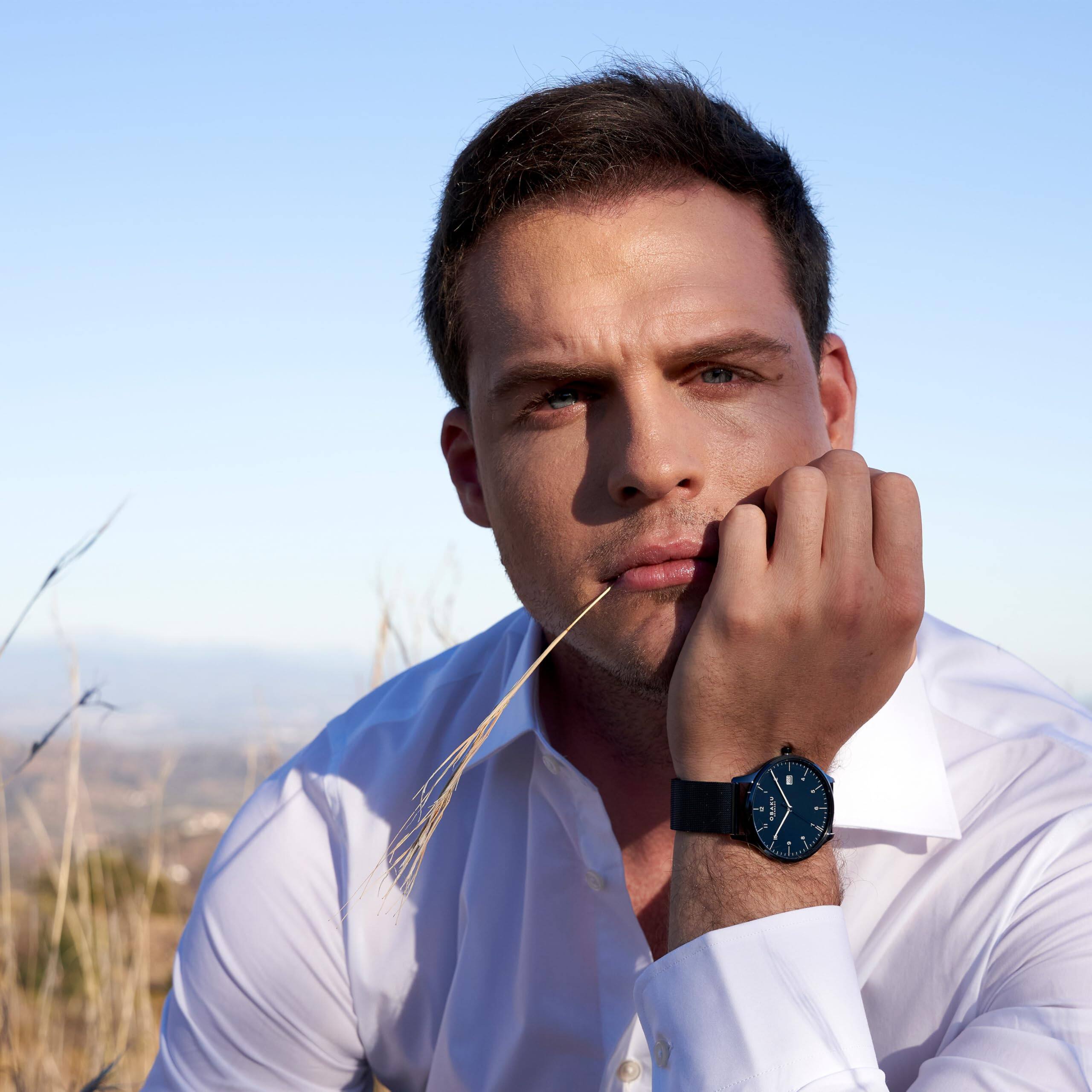 Alt View 2. Obaku - Obaku Chia Blue Men’s Watch, Stainless Steel Mesh Bracelet, 42mm Case – Blue - Chia Blue.