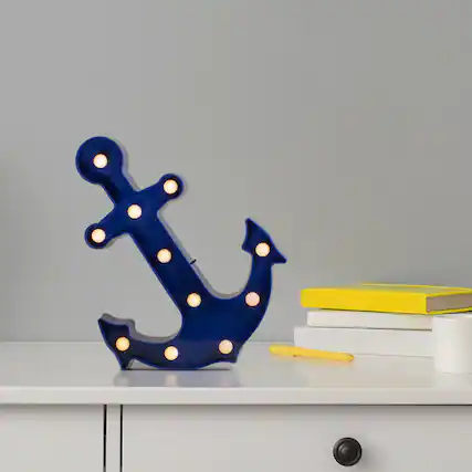 Front. Northlight - 12.5" Blue Anchor LED Marquee Wall Sign - White.