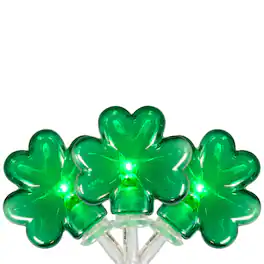 Northlight - 20-Count LED Mini St Patrick's Day Shamrock Lights - 7ft Clear Wire - Green